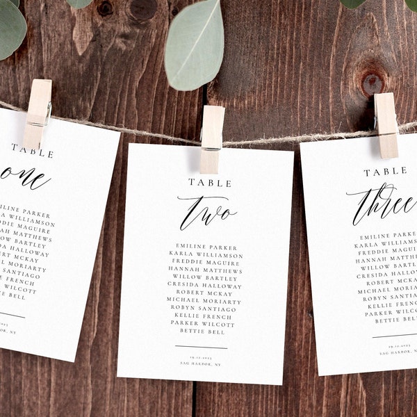 Wedding Seating Cards Template, Wedding Table Numbers with Names, Seating Cards for Wedding, OM-050, Printable, Editable, Guest List, Modern