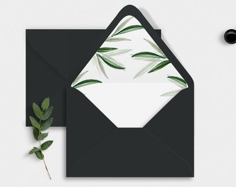 A7 Olive Green Envelope Liner Template, Printable Greenery Envelope Liner, Wedding Envelope Template, OM-077, A7, Euroflap, Square Flap