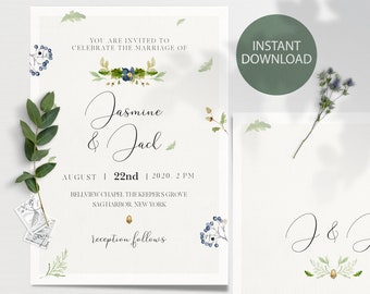 Wedding Invitation Template - Autumn Theme, Wedding Invitation Download, Wedding Invite Template, Printable Wedding Invitation