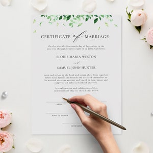 Marriage Certificate Template, Editable Marriage License, Personalized ...