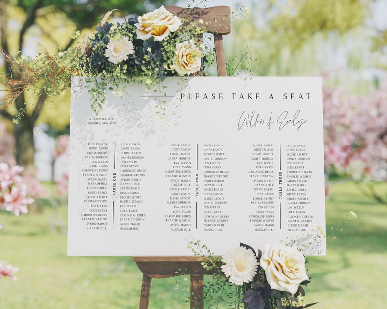 Wedding Seating Chart For Long Table, Banquet Wedding Seating Chart, Wedding Seating Plan, Wedding Table Plan, OM-055, Printable, Download image 3