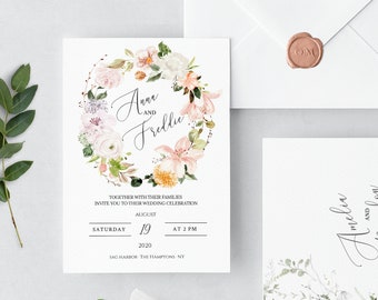 Wedding Invitation Template with Modern Floral Theme, Wedding Invitation Download, Wedding Invite Template, Printable Wedding Invitation