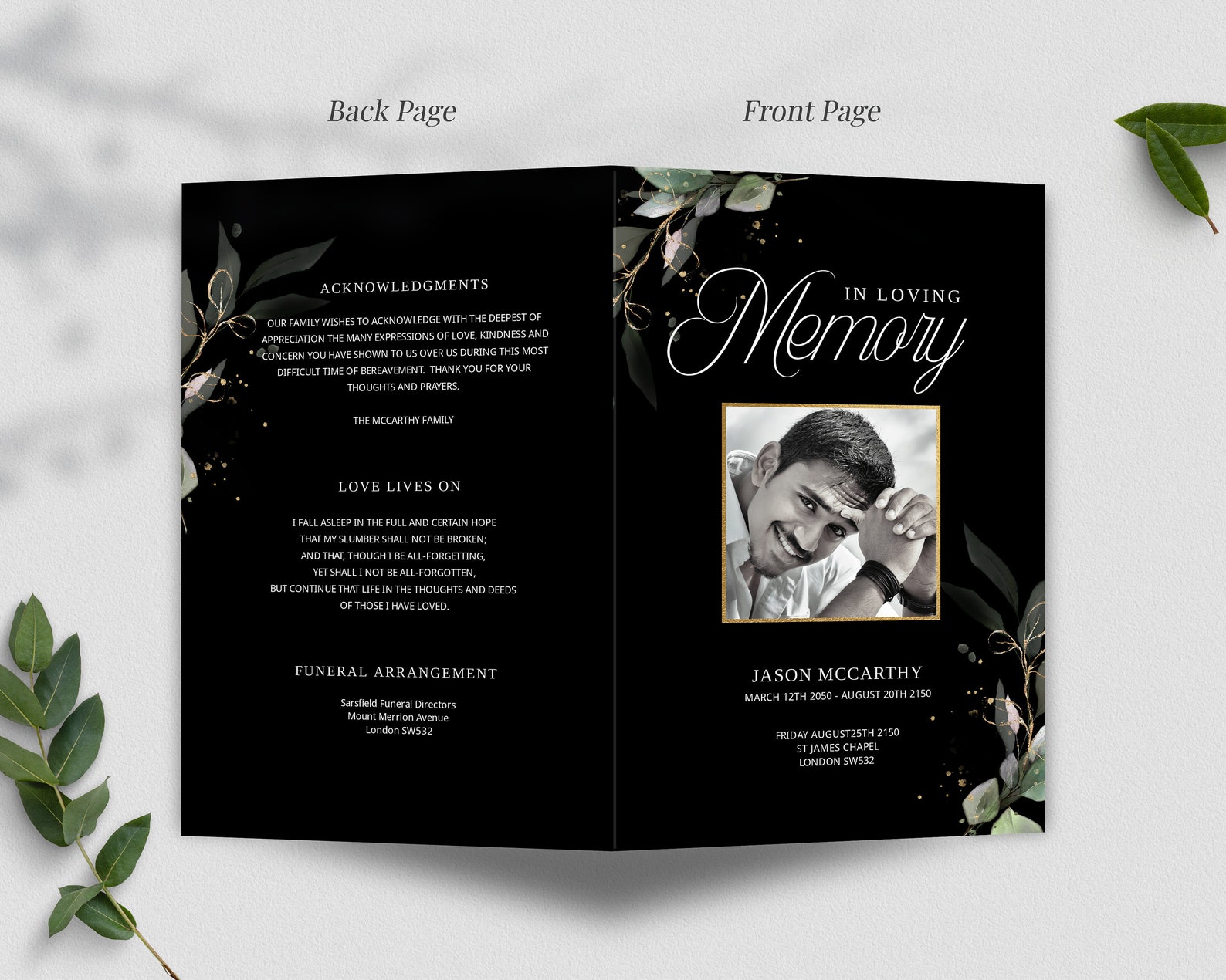 Black Funeral Program Template, Memorial Service Program for Man