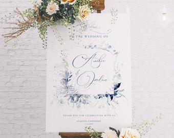 Navy Wedding Welcome Sign, Large Welcome to Our Wedding Sign, Editable Wedding Reception Sign, OM-042, Printable Welcome Sign Template