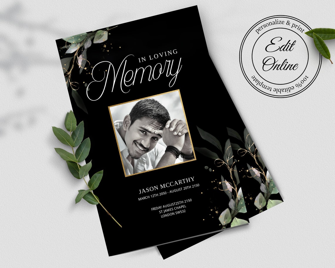 Black Funeral Program Template Memorial Service Program for Etsy