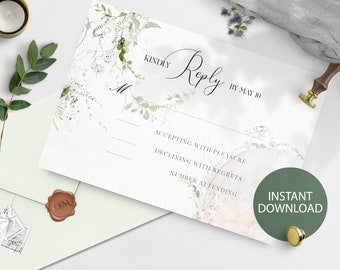 Wedding Rsvp Card Template - Floral Theme, Wedding RSVP Download, Wedding RSVP Template, Printable Reply Card, Wedding Reply Cards