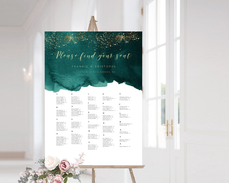 Printable Wedding Seating Chart Template Emerald Wedding Etsy