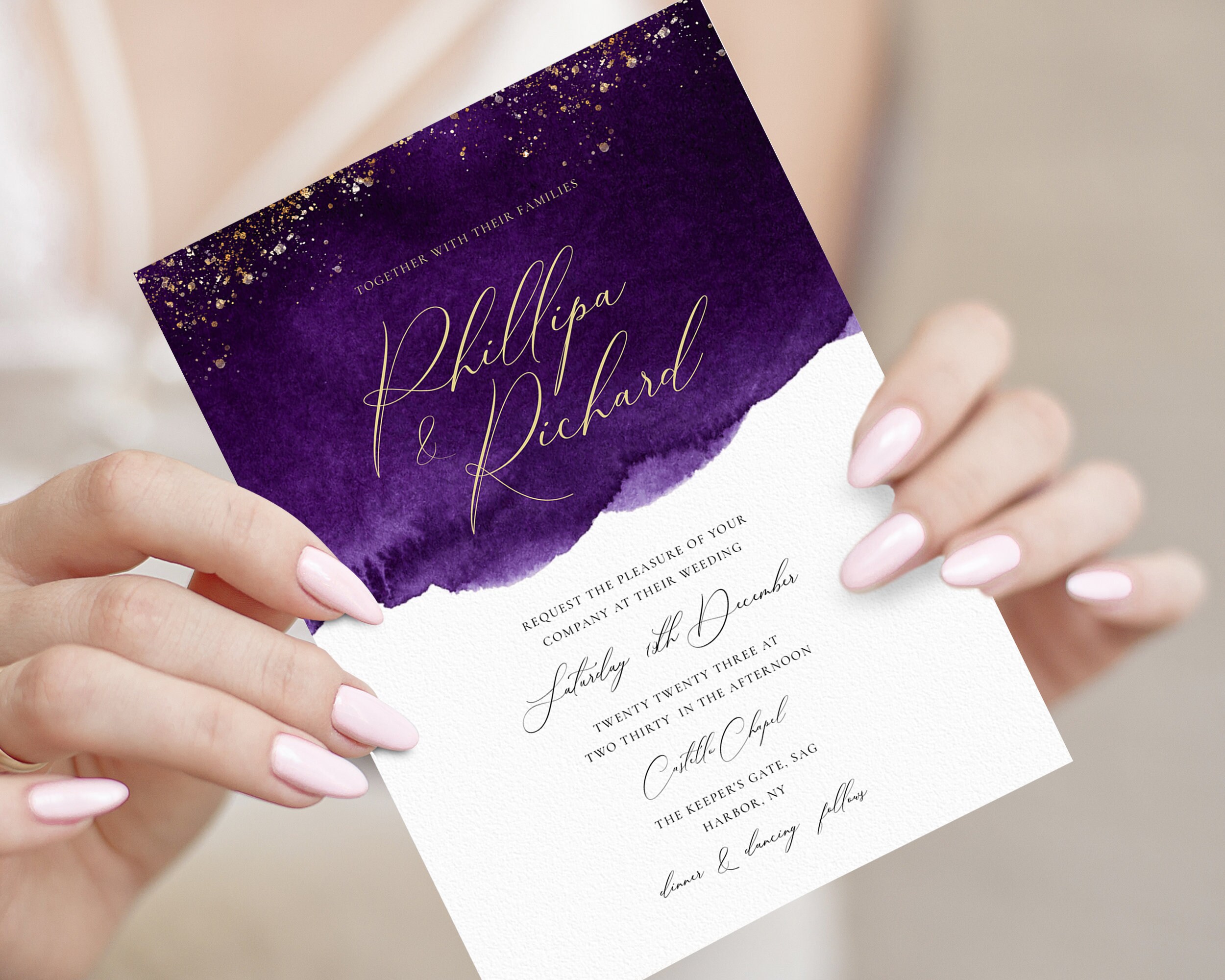 Purple and Gold Wedding Invitation Template Modern Wedding - Etsy