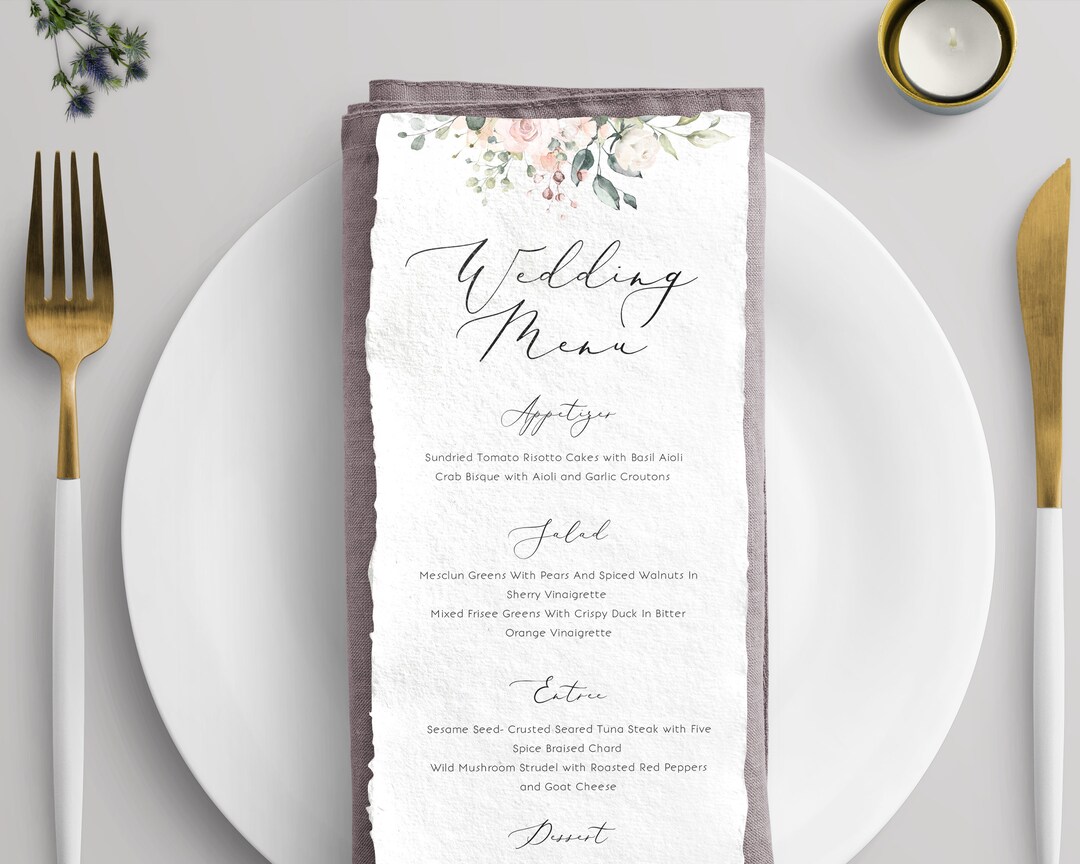 Blush Wedding Menu Template Floral Wedding Menu Download, Floral