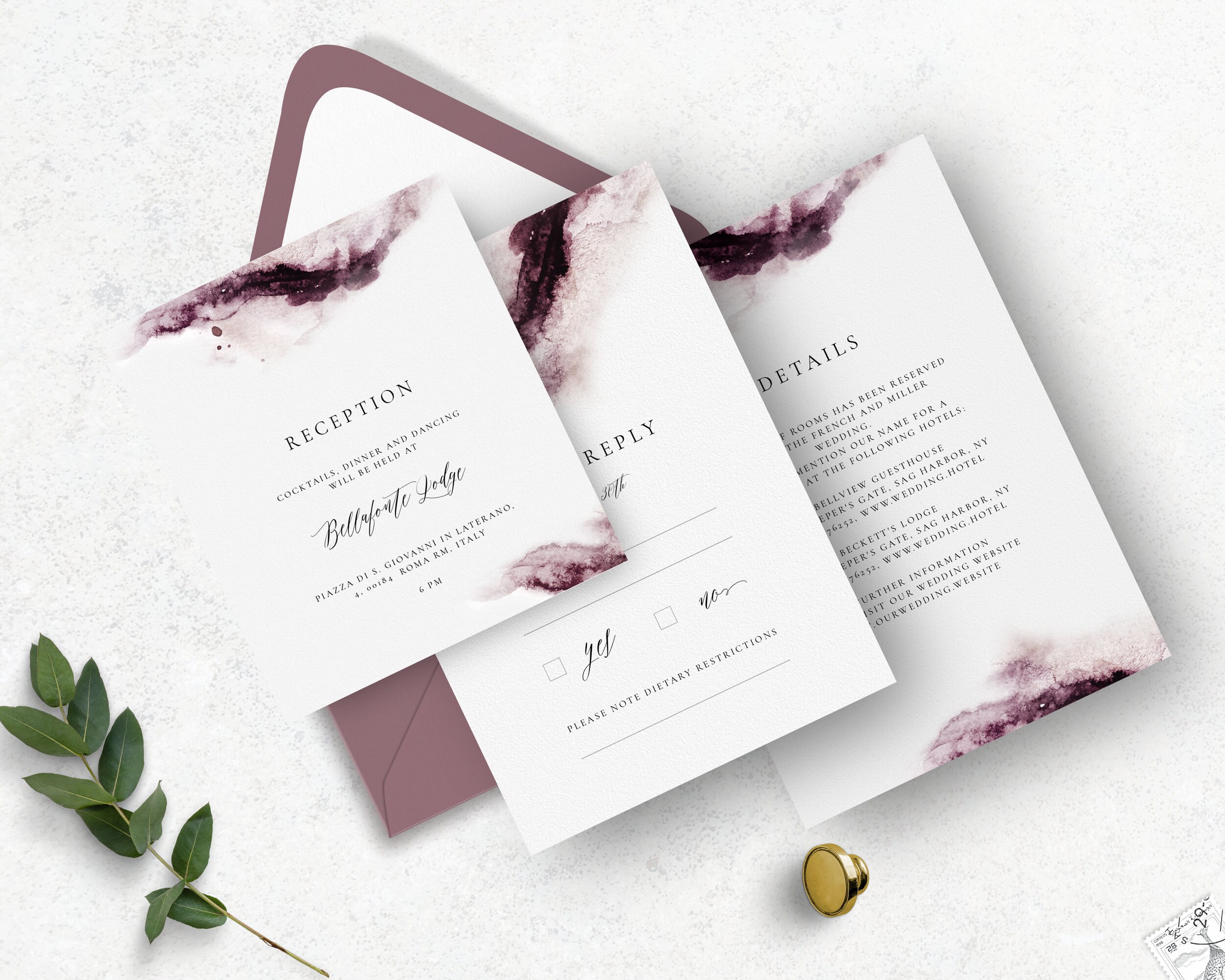 Mauve Wedding Invitation Template Set Modern Wedding - Etsy