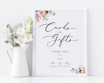 Cards and Gifts Sign, Cards and Gifts Sign Printable, Gifts and Cards Sign Wedding, Floral Gifts and Cards Sign Template, OM-017, Download
