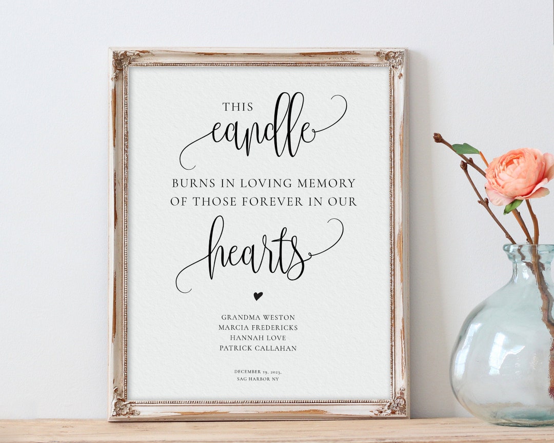 This Candle Burns in Loving Memory Sign, Remembrance Sign Template