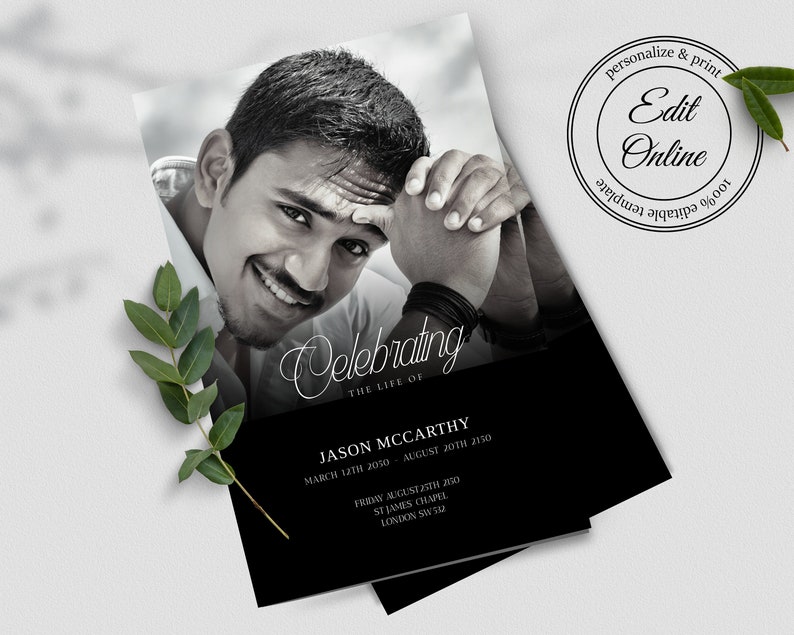 Funeral Program For Man Memorial Service Program Template Etsy