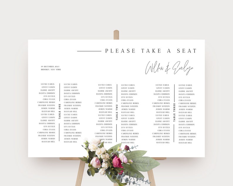 Wedding Seating Chart For Long Table, Banquet Wedding Seating Chart, Wedding Seating Plan, Wedding Table Plan, OM-055, Printable, Download image 6