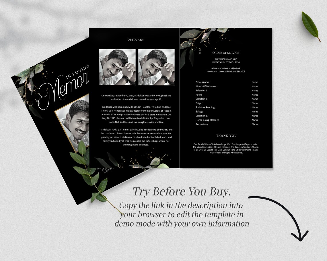 Black Funeral Program Template Memorial Service Program for Etsy