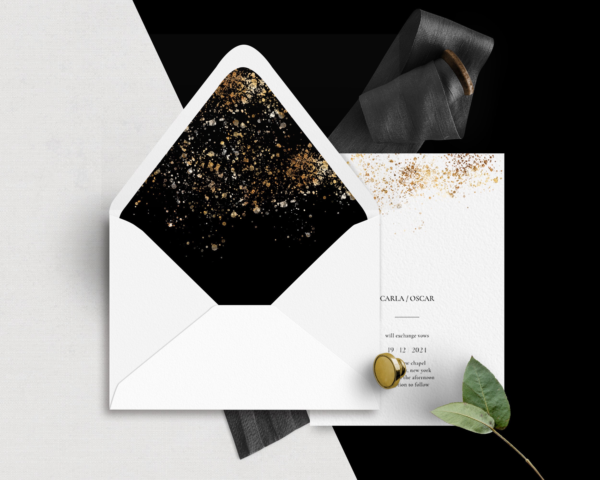 black and gold liner template printable envelope liner etsy