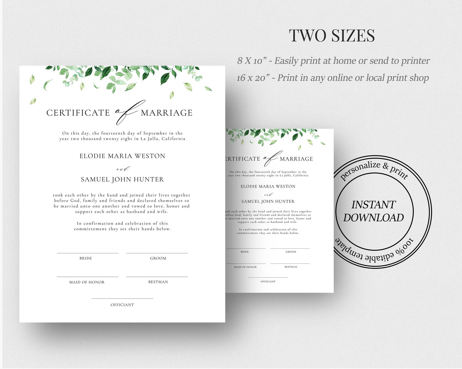 Marriage Certificate Template, Editable Marriage License, Personalized ...