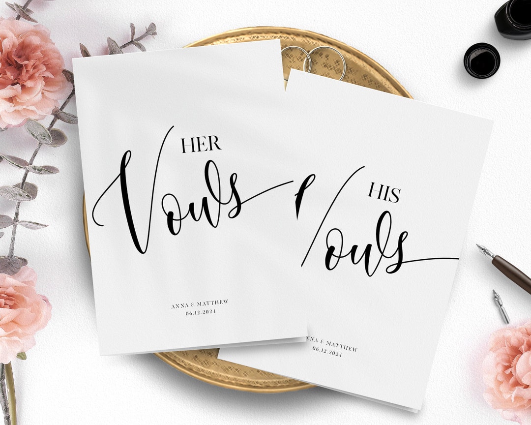 Wedding Vows Card Template, Printable His and Her Vows Booklet, Folded ...