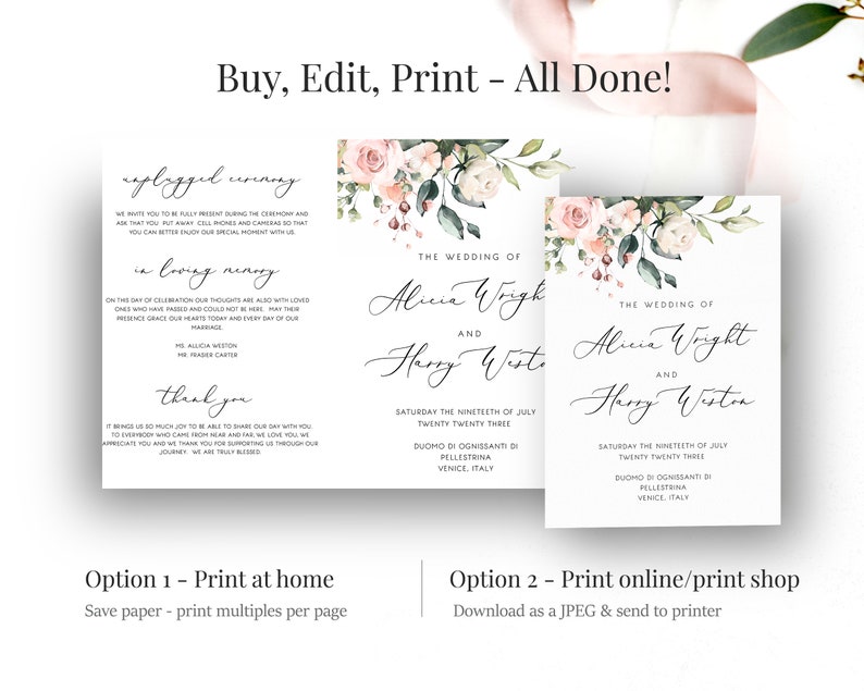 Folded Catholic Wedding Program Blush Printable Wedding | Etsy