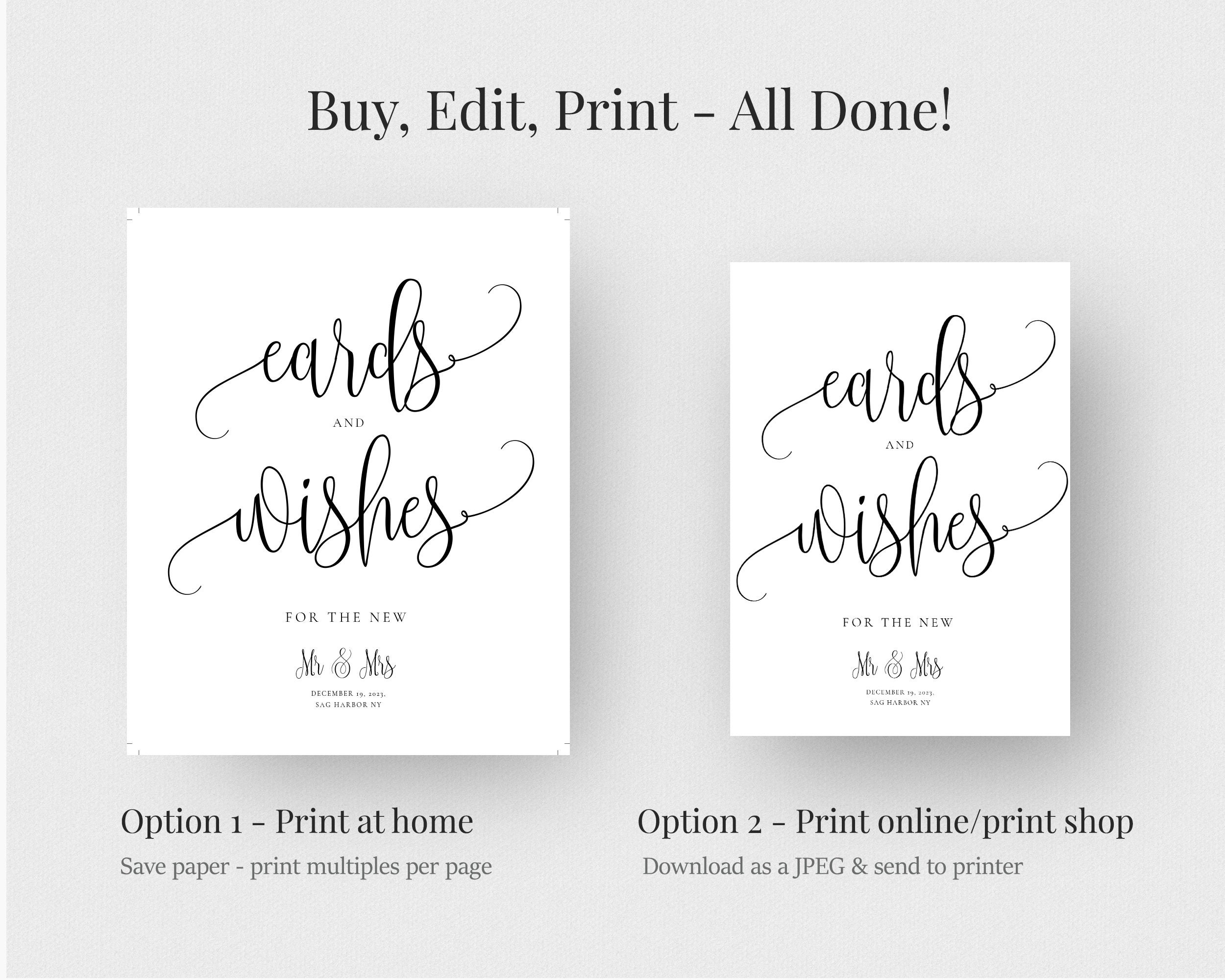 Cards and Wishes Sign Printable Cards and Wishes Sign Modern - Etsy