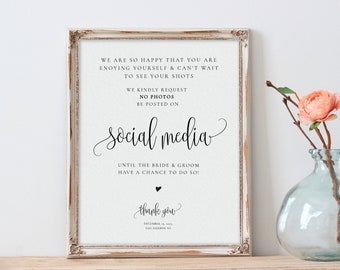 No Photos Wedding Sign Template, Printable No Photos On Social, Wedding Signage, Wedding Decor, OM-052, Editable, Unplugged, During Ceremony