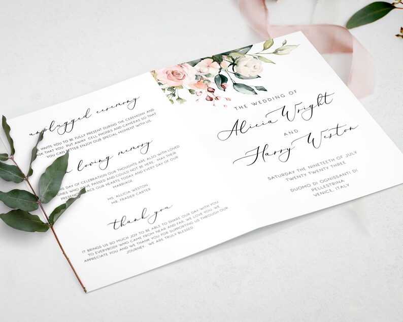Folded Catholic Wedding Program Blush Printable Wedding Etsy