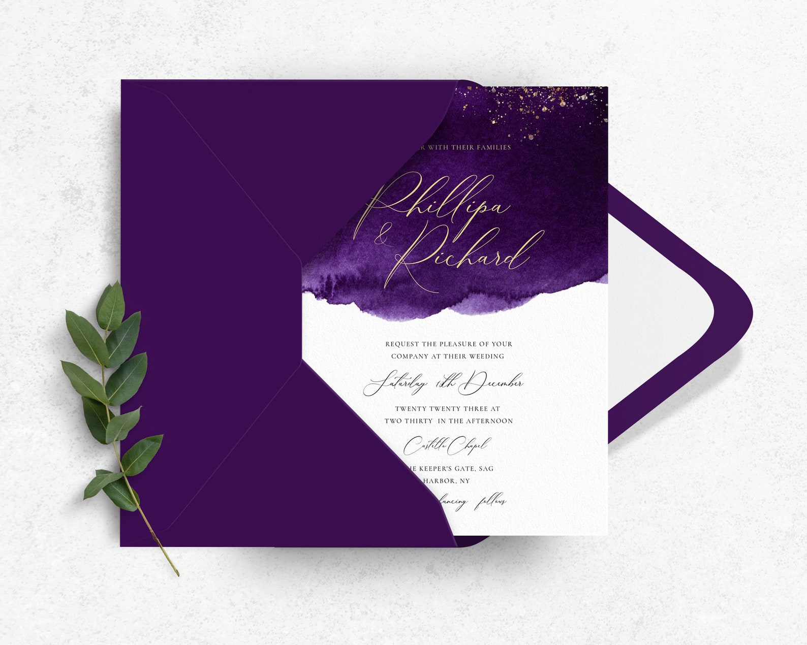 Purple and Gold Wedding Invitation Template Modern Wedding - Etsy
