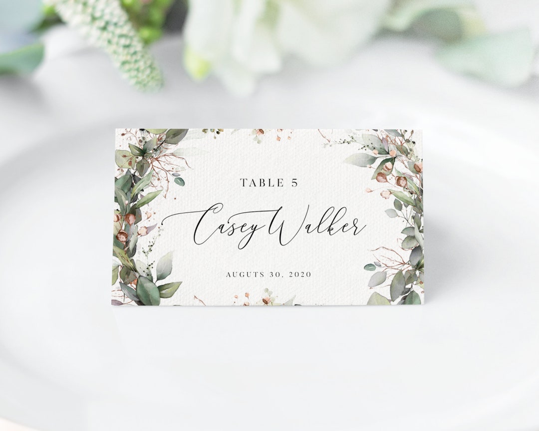 Boho Wedding Name Card Template Greenery Wedding Name Card Download ...
