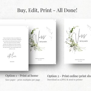 Printable Marriage Vows Cards, His and Her Wedding Vows Template, Vows ...