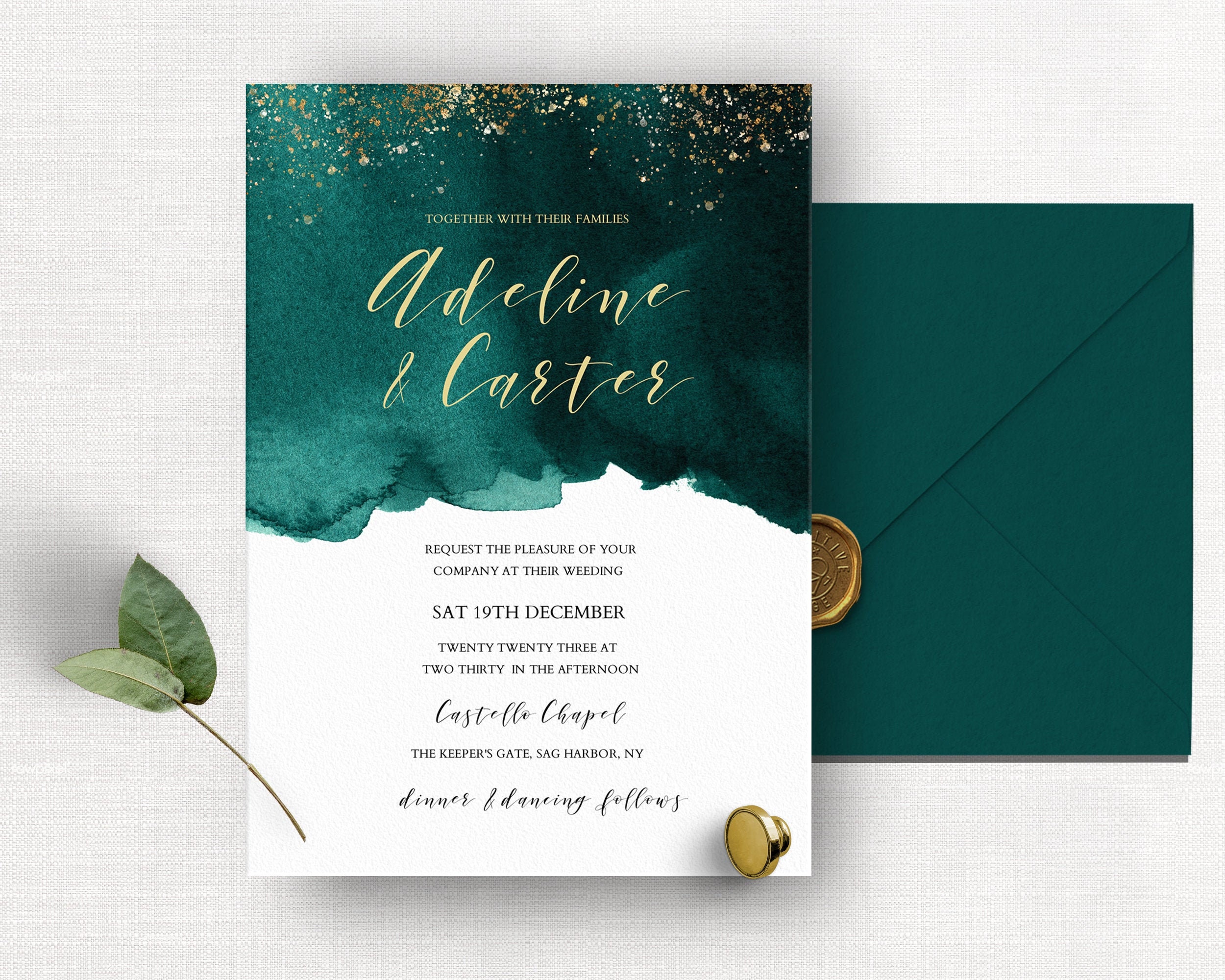 Emerald Green ☀ Gold Wedding Invitation ...