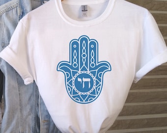 Hamsa Hand T-Shirt, Jewish Hamsa Shirt, Spiritual Hamsa Shirt, Mystical shirt, Boho Gift for her, Hamsa evil eye shirt, Jewish Cute Shirt
