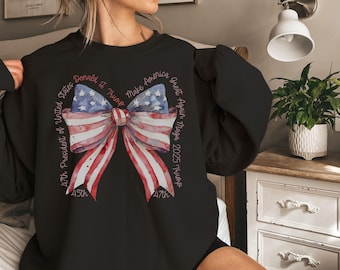 TRUMP Flag Coquette Bow Sweatshirt Gift for Maga women,Trump Sweater,Trump Coquette Bow Crewneck, Coquette Maga Sweater,Comfort color Trump