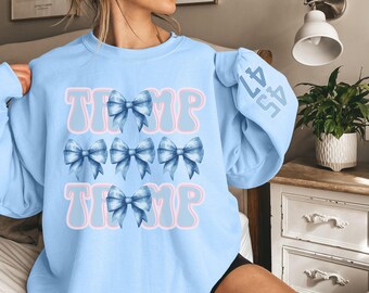 Trump Coquette Tshirt Comfort Colors Cute Maga 47 Sweatshirt Trump Republican Gift for Mom Retro Donalt Trump Blue shirt President Trump Bow