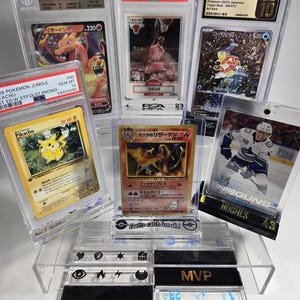 Suporte de acrílico para cartões de visita com logotipo personalizado para PSA, BGS, CGC, estojo magnético de 35 pontos, carregadores superiores e fotos (cartão e estojo não incluídos)