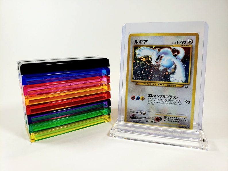 Card Stand fits Toploader, Semi Rigid Holder, Sleeved Blister Pack Acrylic Display Stand Card and Case not included CLEAR