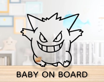 Gengar BEBÉ A BORDO - Vinilo adhesivo, pegatina para ventana o parachoques de coche personalizada.