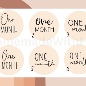 May include: Six beige circles with black text, numbered 1 through 6. Each circle says "One Month" in different styles of lettering.