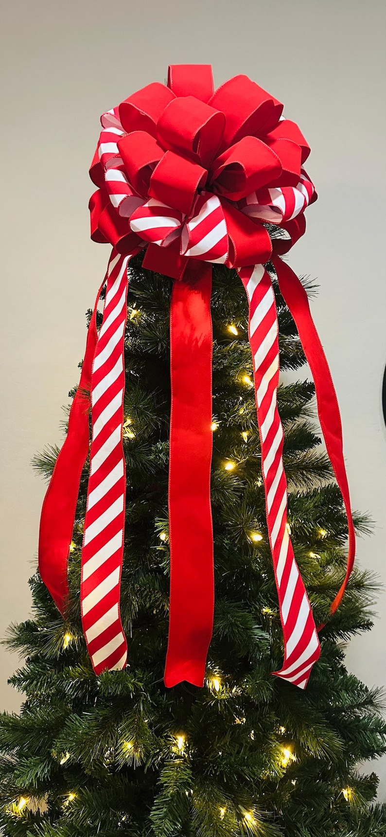 Large Christmas Tree Topper Bow, Red and White Candy Cane Stripes - Etsy