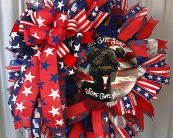 Handmade Patriotic Military Tribute Wreath – "All Gave Some, Some Gave All"