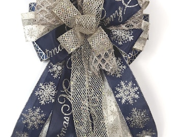 Navy, Ivory, and Gold Luxury Christmas Bow