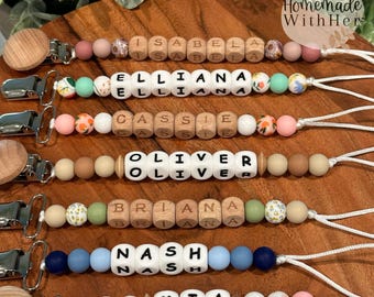 Personalized Name Pacifier Clip, Silicone Baby Shower Gift