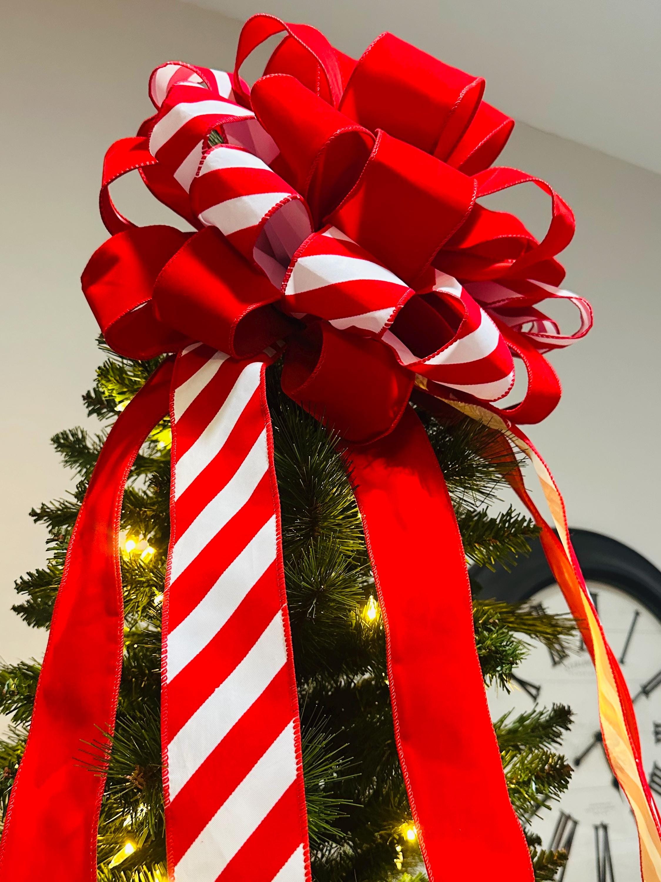 Large Christmas Tree Topper Bow, Red and White Candy Cane Stripes - Etsy