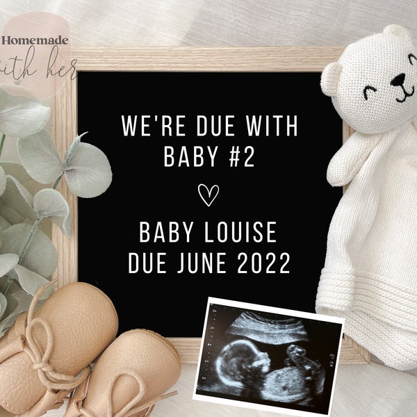 Editable Digital Baby Announcement, We're Due With Baby Number 2, Aesthetic, Gender Neutral, Pregnancy Reveal, Birth Announcement