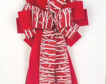 Large Christmas Bow, Red and White Wired Ribbon