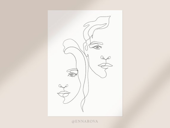 Half Face Portrait Of Two People Couple Line Drawing Custom Etsy Half Face Portrait Of Two People Couple Line Drawing Custom Etsy