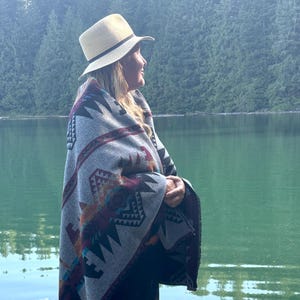 Large Aztec Blanket in Grey - Queen size - 80 x 60" - Wool blend - Rustic - Navajo - Southwestern - Lodge style - WHISTLER EDITION