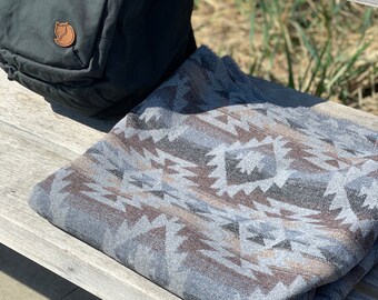 Aztec Blanket Grey & Brown - 60" x 60" - Wool blend - Rustic - Southwestern - Lodge style - Camping - Yoga - Beach - NEW BRIGHTON Edition