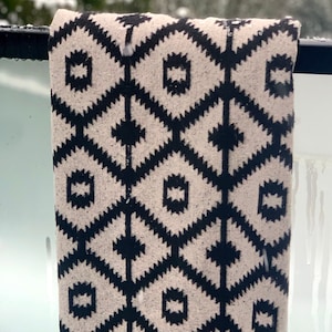 Soft Aztec Blanket / Throw in Winter White - Reversible - 60&quot; x 60&quot; - by CocoBanksCo