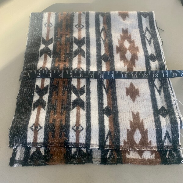 Southwestern fabric remnant - Aztec - Wool blend - Cream, Brown and Black - 14" x 60"