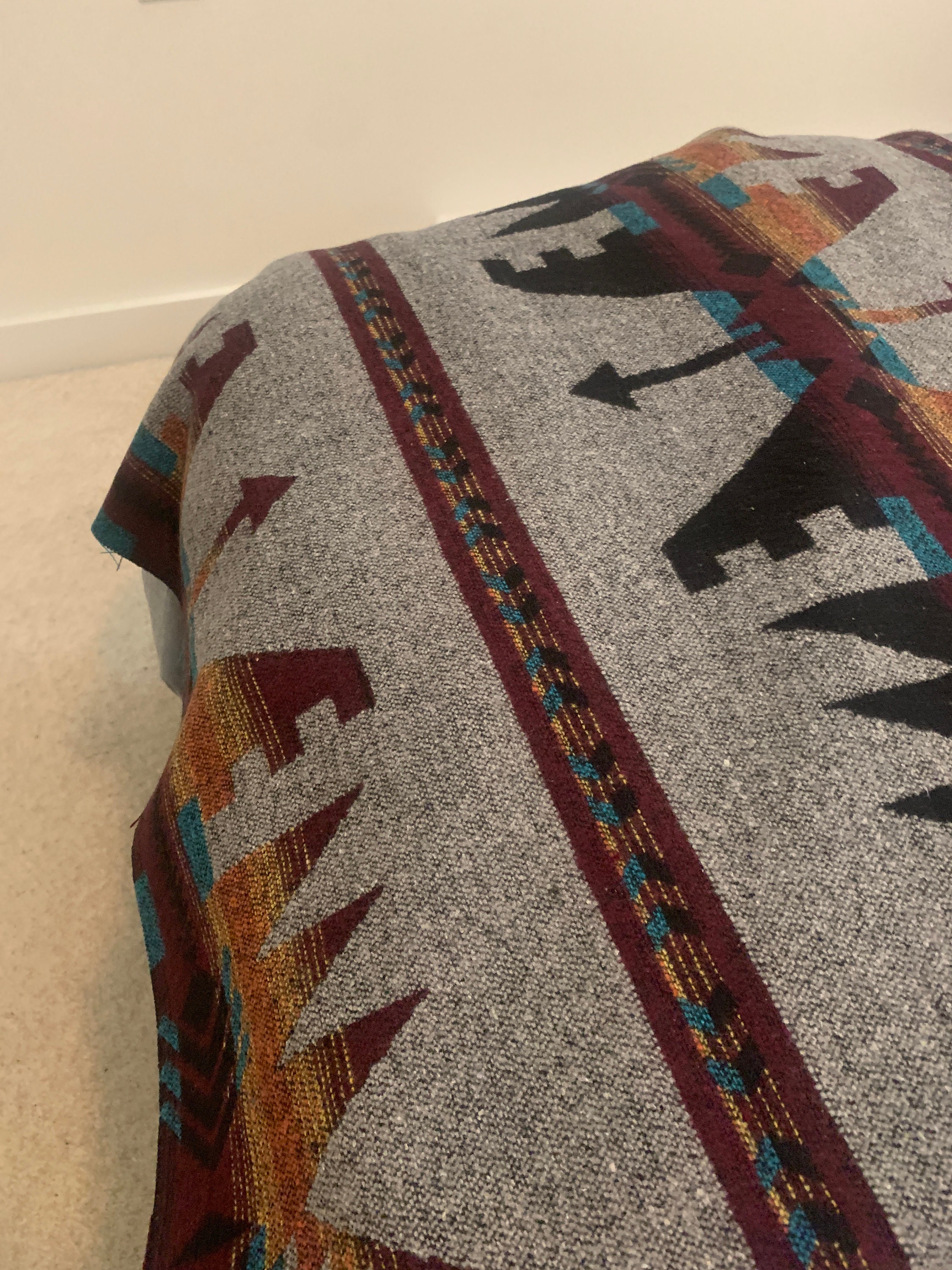 Large Aztec Blanket in Grey Queen Size 80 X 60 Etsy